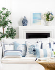 Coastal Indoor Outdoor Lumbar Pillow Cover, Stripes, Navy Baby Blue, 12"x20"