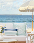 Coastal Indoor Outdoor Lumbar Pillow Cover, Stripes, Navy Blue Aqua, 12"x20"