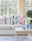 Coastal Indoor Outdoor Throw Pillow Cover, Embroidered Frame Leafs with Piping, Blush Pink, 20"x20"
