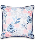Coastal Indoor Outdoor Throw Pillow Cover, Tulips Floral with Piping, Baby Blue Blush Pink, 18"x18"