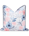 Coastal Indoor Outdoor Throw Pillow Cover, Tulips Floral with Piping, Baby Blue Blush Pink, 18"x18"