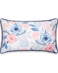 Coastal Indoor Outdoor Lumbar Pillow Cover, Tulips Floral with Piping, Baby Blue Blush Pink, 12"x20"
