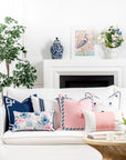 Coastal Indoor Outdoor Lumbar Pillow Cover, Tulips Floral with Piping, Baby Blue Blush Pink, 12"x20"