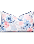Coastal Indoor Outdoor Lumbar Pillow Cover, Tulips Floral with Piping, Baby Blue Blush Pink, 12"x20"