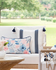 Coastal Indoor Outdoor Lumbar Pillow Cover, Tulips Floral with Piping, Baby Blue Blush Pink, 12"x20"