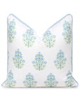 Coastal Indoor Outdoor Throw Pillow Cover, Floral with Piping, Baby Blue Green, 18"x18"