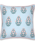 Coastal Indoor Outdoor Throw Pillow Cover, Floral with Piping, Baby Blue Blush Pink, 18"x18"
