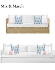 Coastal Indoor Outdoor Throw Pillow Cover, Floral with Piping, Baby Blue Blush Pink, 18"x18"