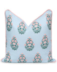 Coastal Indoor Outdoor Throw Pillow Cover, Floral with Piping, Baby Blue Blush Pink, 18"x18"