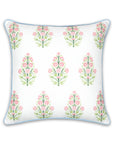 Coastal Indoor Outdoor Throw Pillow Cover, Floral with Piping, Pink Green Baby Blue, 18"x18"
