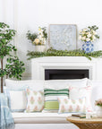 Coastal Indoor Outdoor Throw Pillow Cover, Floral with Piping, Pink Green Baby Blue, 18"x18"