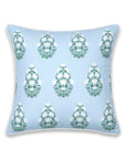 Coastal Indoor Outdoor Throw Pillow Cover, Floral with Piping, Baby Blue White Green, 18"x18"