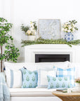 Coastal Indoor Outdoor Throw Pillow Cover, Floral with Piping, Baby Blue White Green, 18"x18"