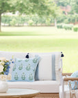 Coastal Indoor Outdoor Throw Pillow Cover, Floral with Piping, Baby Blue White Green, 18"x18"