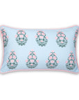 Coastal Indoor Outdoor Lumbar Pillow Cover, Floral with Piping, Baby Blue Blush Pink, 12"x20"