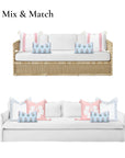 Coastal Indoor Outdoor Lumbar Pillow Cover, Floral with Piping, Baby Blue Blush Pink, 12"x20"