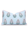 Coastal Indoor Outdoor Lumbar Pillow Cover, Floral with Piping, Baby Blue Blush Pink, 12"x20"