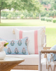 Coastal Indoor Outdoor Lumbar Pillow Cover, Floral with Piping, Baby Blue Blush Pink, 12"x20"