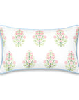 Coastal Indoor Outdoor Lumbar Pillow Cover, Floral with Piping, Pink Green Baby Blue, 12"x20"