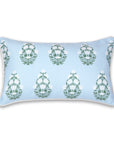 Coastal Indoor Outdoor Lumbar Pillow Cover, Floral with Piping, Baby Blue White Green, 12"x20"