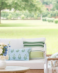 Coastal Indoor Outdoor Lumbar Pillow Cover, Floral with Piping, Baby Blue White Green, 12"x20"