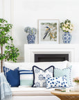 Coastal Indoor Outdoor Lumbar Pillow Cover, Leopard with Piping, Navy Blue, 12"x20"