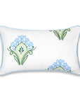 Coastal Indoor Outdoor Lumbar Pillow Cover, Floral with Piping, Baby Blue Green, 12"x20"