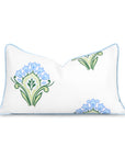 Coastal Indoor Outdoor Lumbar Pillow Cover, Floral with Piping, Baby Blue Green, 12"x20"