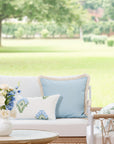 Coastal Indoor Outdoor Lumbar Pillow Cover, Floral with Piping, Baby Blue Green, 12"x20"