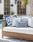 Coastal Indoor Outdoor Scalloped Throw Pillow Cover Only, Begonia Pattern Chain Frame, Navy Blue, 20"x20"