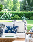 Coastal Indoor Outdoor Scalloped Throw Pillow Cover Only, Begonia Pattern Chain Frame, Navy Blue, 20"x20"