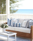 Coastal Indoor Outdoor Scalloped Throw Pillow Cover Only, Begonia Pattern Chain Frame, Navy Blue, 20"x20"