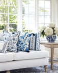 Coastal Indoor Outdoor Scalloped Throw Pillow Cover Only, Dahlia Floral, Navy Blue, 20"x20"