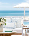 Coastal Indoor Outdoor Scalloped Throw Pillow Cover Only, Dahlia Floral, Baby Blue, 20"x20"