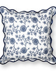 Coastal Indoor Outdoor Scalloped Throw Pillow Cover Only, Dahlia Floral, Navy Blue, 20"x20"
