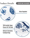 Coastal Indoor Outdoor Scalloped Throw Pillow Cover Only, Dahlia Floral, Navy Blue, 20"x20"