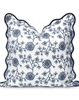 Coastal Indoor Outdoor Scalloped Throw Pillow Cover Only, Dahlia Floral, Navy Blue, 20"x20"