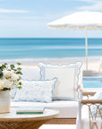 Coastal Indoor Outdoor Scalloped Lumbar Pillow Cover Only, Dahlia Floral, Baby Blue, 12"x20"