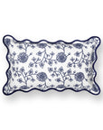 Coastal Indoor Outdoor Scalloped Lumbar Pillow Cover Only, Dahlia Floral, Navy Blue, 12"x20"