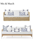Coastal Indoor Outdoor Scalloped Lumbar Pillow Cover Only, Dahlia Floral, Navy Blue, 12"x20"