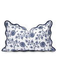 Coastal Indoor Outdoor Scalloped Lumbar Pillow Cover Only, Dahlia Floral, Navy Blue, 12"x20"
