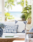 Coastal Indoor Outdoor Scalloped Lumbar Pillow Cover Only, Dahlia Floral, Navy Blue, 12"x20"