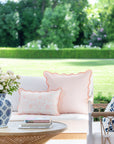 Coastal Indoor Outdoor Scalloped Lumbar Pillow Cover Only, Dahlia Floral, Blush Pink, 12"x20"