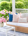 Coastal Indoor Outdoor Scalloped Lumbar Pillow Cover Only, Dahlia Floral, Blush Pink, 12"x20"