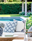 Kapalei Ravenala Scallops, Blue And White Outdoor Fabric By The Yard 57", Baby Blue