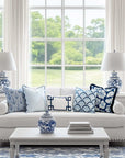 Coastal Indoor Outdoor Throw Pillow Cover Only, Tropical Ravenala Palm Tree, Baby Blue Navy, 20"x20"