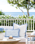 Kapalei Ravenala Scallops, Indoor/Outdoor Blue Lumbar Pillow Cover, with Fringe, 12"x20"