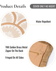 Kapalei Ravenala Scallops, Indoor/Outdoor Tan Lumbar Pillow Cover, with Fringe, 12"x20"