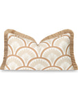 Kapalei Ravenala Scallops, Indoor/Outdoor Tan Lumbar Pillow Cover, with Fringe, 12"x20"