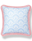 Kapalei Ravenala Scallops, Indoor/Outdoor Blue Pillow Cover, with Pink Fringe, 20"x20"